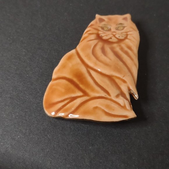 Cute Ceramic Orange Cat Brooch - Picture 3 of 10